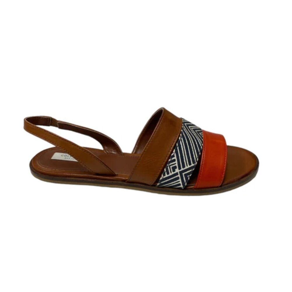 Cole Haan Women's Brown Orange‎ Leather Cross Strap Flat Slingback Sandal Size 5